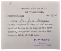 MAHATMA GANDHI - (1869-1948) - TICKET TO COURT OF INDIA INAUGURAL SITTING
