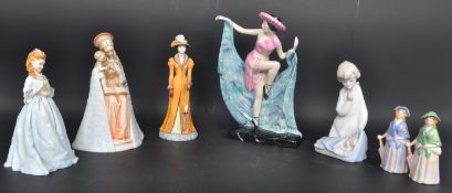 COLLECTION OF FIVE VINTAGE BONE CHINA FIGURES - LLADRO & MORE