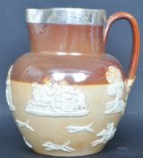 19TH CENTURY SILVER COLLARED DOULTON LAMBETH HARVEST JUG