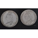 VICTORIAN 1889 SILVER CROWN TOGETHER WITH A DOUBLE FLORIN 1890