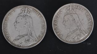 VICTORIAN 1889 SILVER CROWN TOGETHER WITH A DOUBLE FLORIN 1890