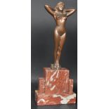 ART DECO - BRONZE FEMALE NUDE SCULPTURE ON MARBLE BASE