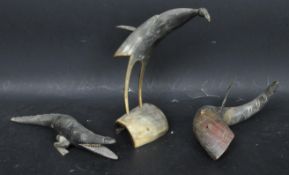 COLLECTION OF RETRO OX HORN CARVED FIGURINES