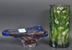 MID CENTURY WHITEFRIARS STYLE BARK VASE & MURANO DISH