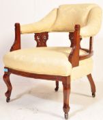 VICTORIAN MAHOGANY ARMCHAIR - GOLD FLORAL SILK DAMASK