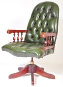 VINTAGE GREEN LEATHER CHESTERFIELD OFFICE SWIVEL CHAIR