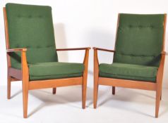 TWO RETRO VINTAGE 20TH CENTURY TEAK WOOD DANISH INSPIRED CHAIRS