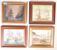 FOUR OIL ON CANVAS SIGNED NAUTICAL SHIP PAINTINGS