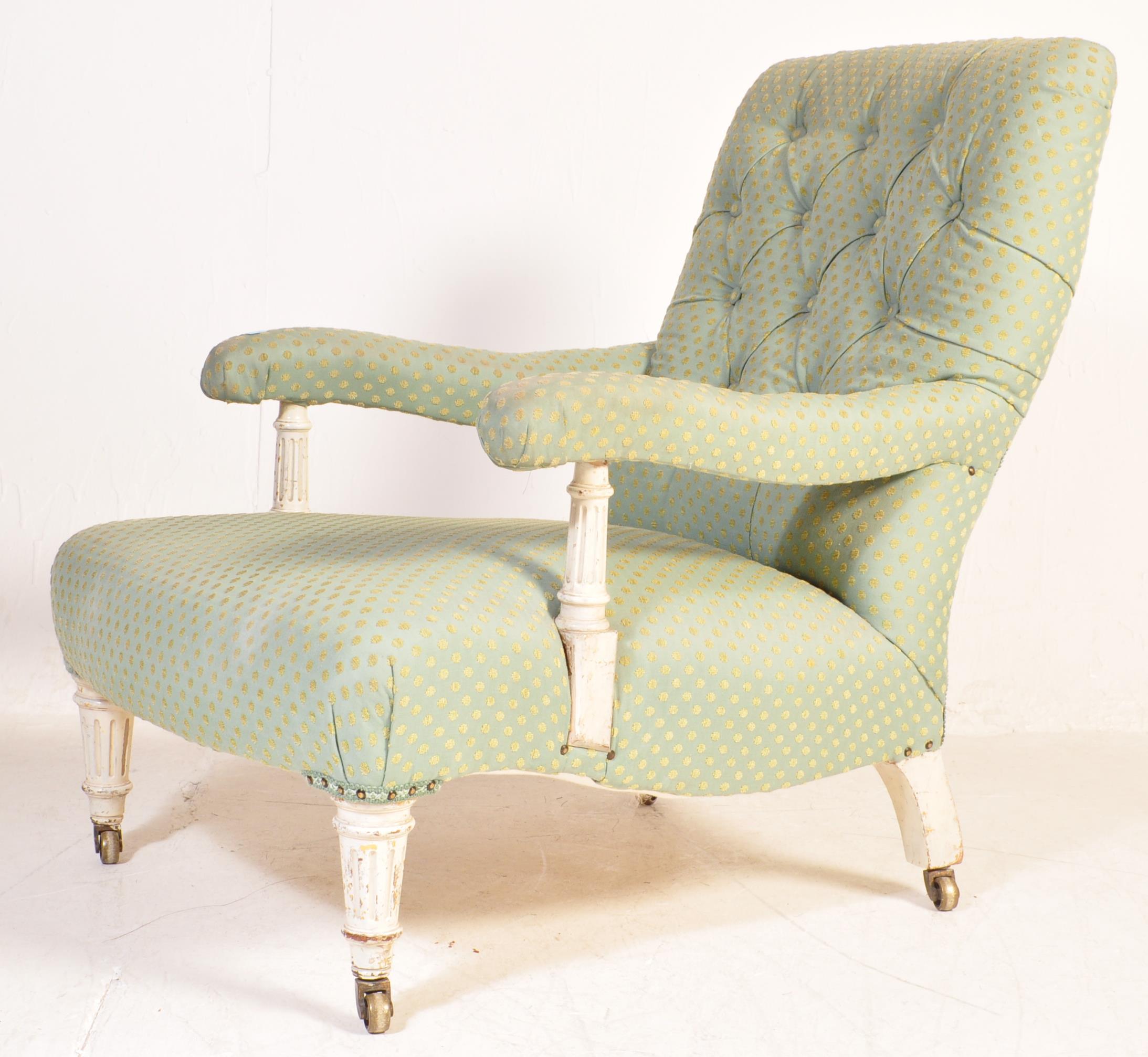 19TH CENTURY VICTORIAN LIBRARY ARMCHAIR UPHOLSTERED IN GREEN