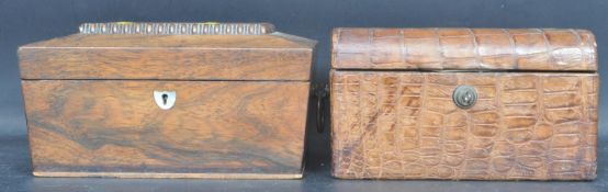 19TH CENTURY CROCODILE SKIN WORKBOX AND ROSEWOOD BOX