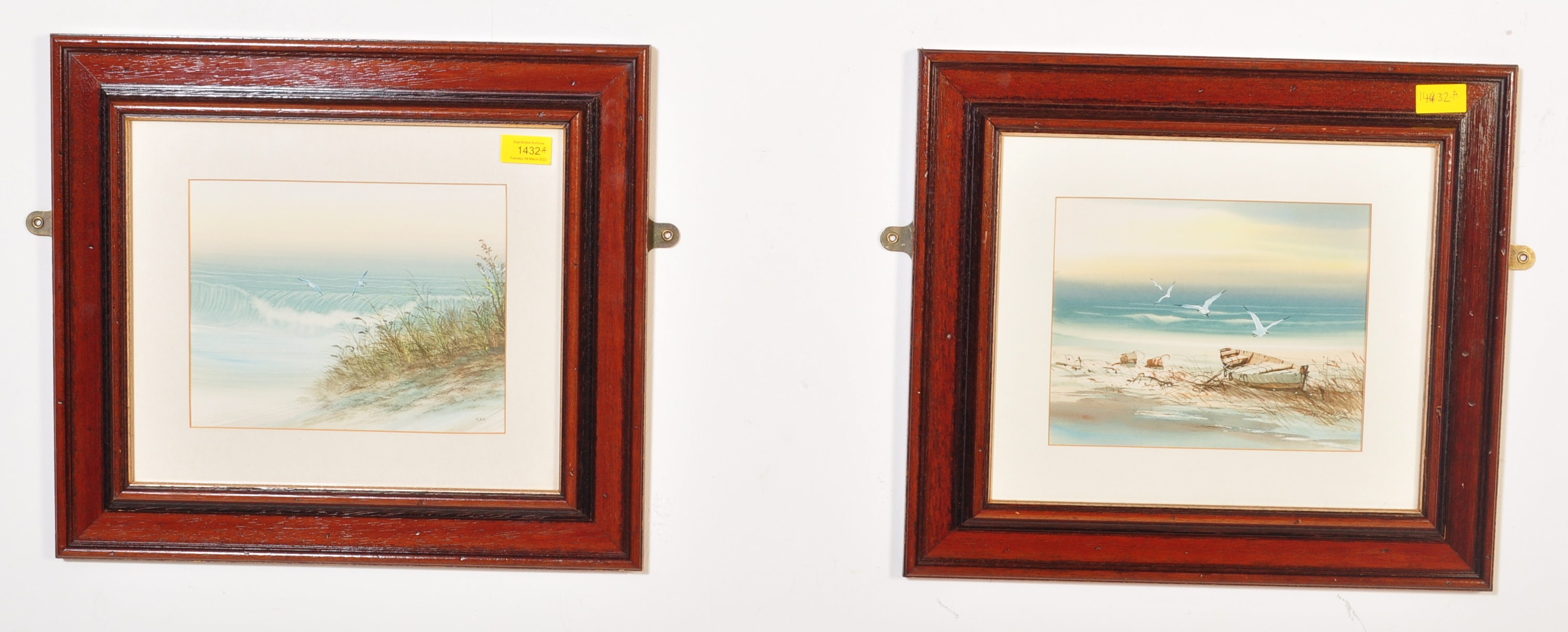 TWO 20TH CENTURY WATERCOLOUR PAINTINGS BEACH SCENES