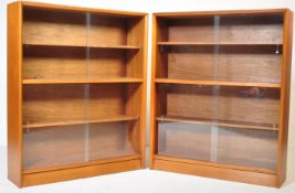 PAIR OF MID CENTURY RETRO TEAK DISPLAY CABINET BOOKCASES