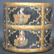 INDIAN KASHMIR BLACK LACQUERED BRASS BOUND CYLINDER BIN