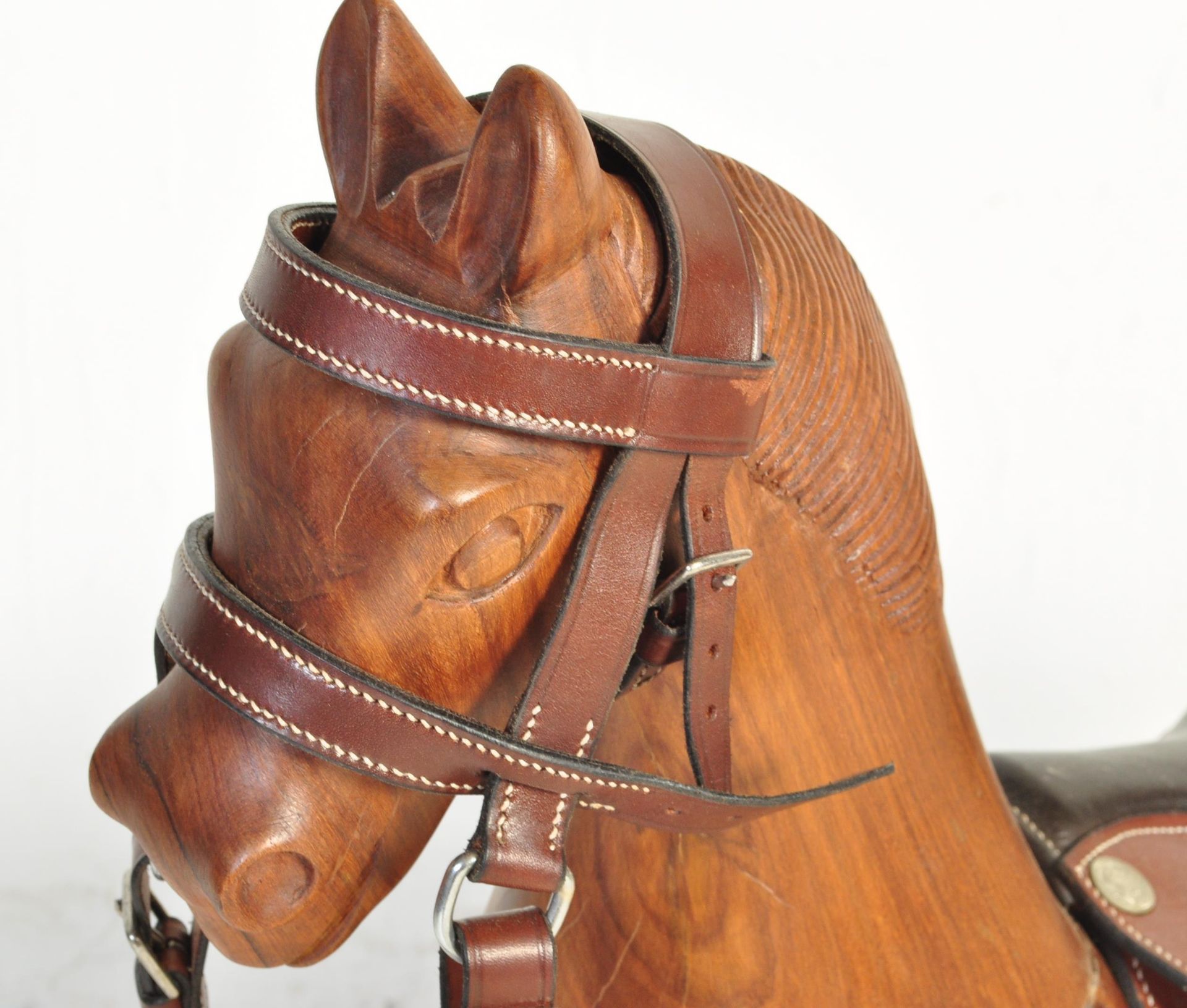 20TH CENTURY WOODEN ROCKING HORSE WITH LEATHER SADDLE - Bild 2 aus 4