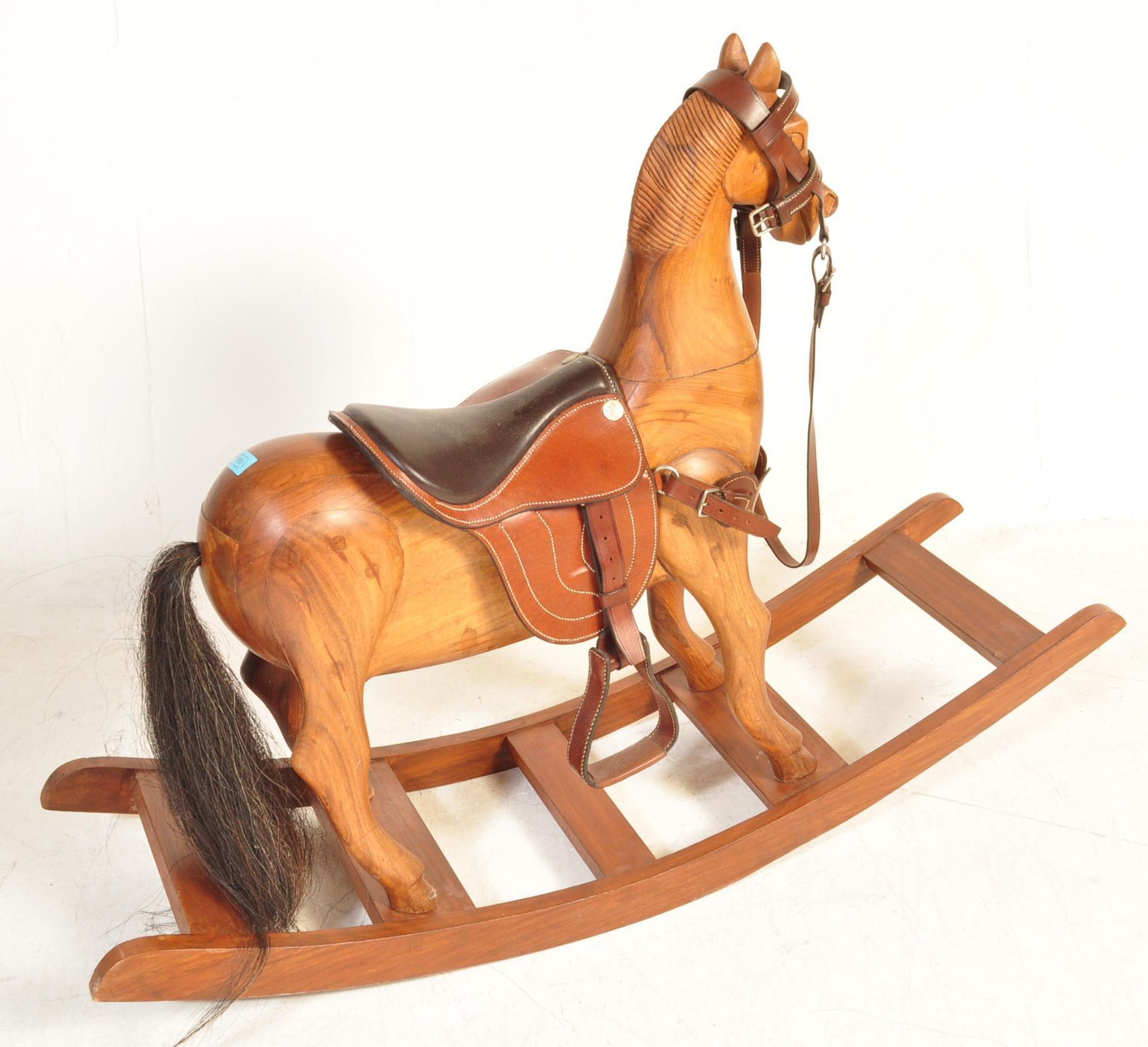 20TH CENTURY WOODEN ROCKING HORSE WITH LEATHER SADDLE - Bild 4 aus 4