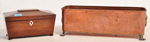 VICTORIAN COPPER PLANTER AND ROSEWOOD TEA CADDY