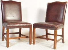 PAIR OF CIRCA 1940S BROWN LEATHER UPHOLSTERED DINING CHAIRS