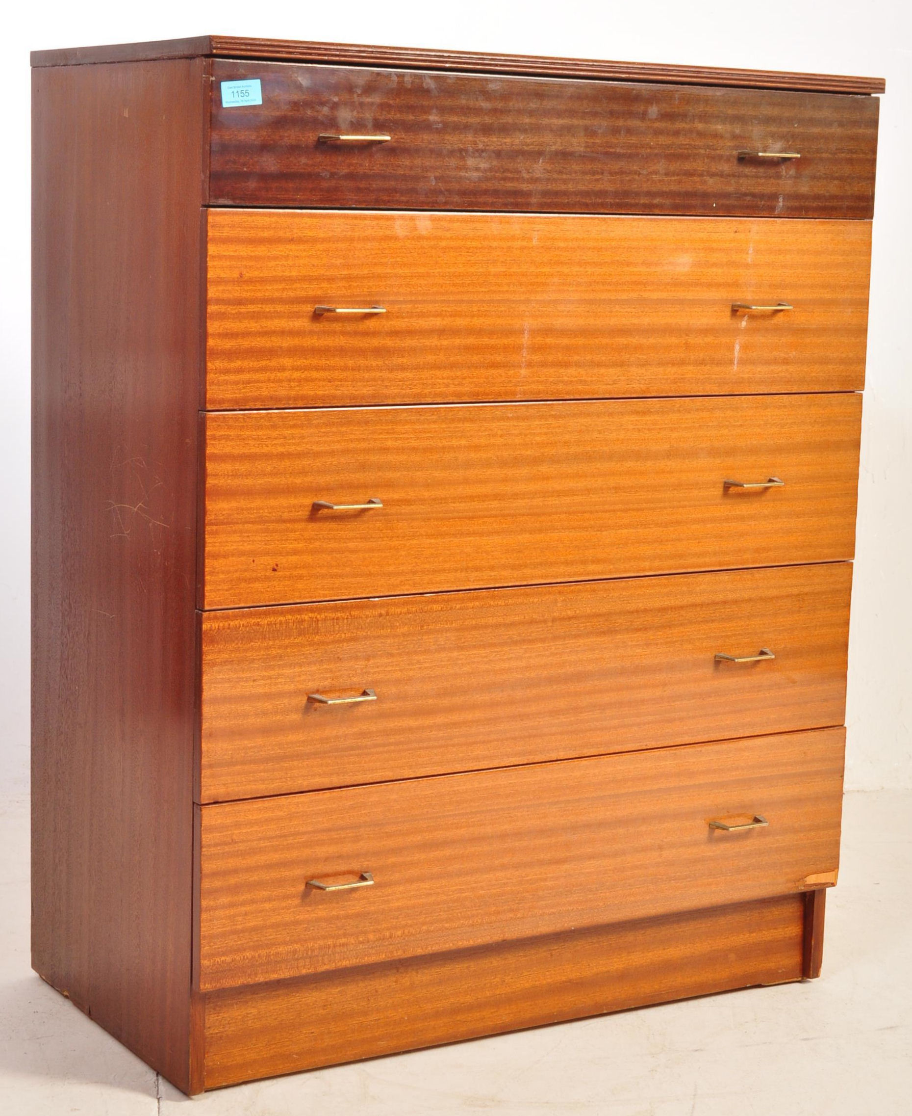 MID CENTURY TEAK WOOD TWO TONE CHEST OF DRAWERS