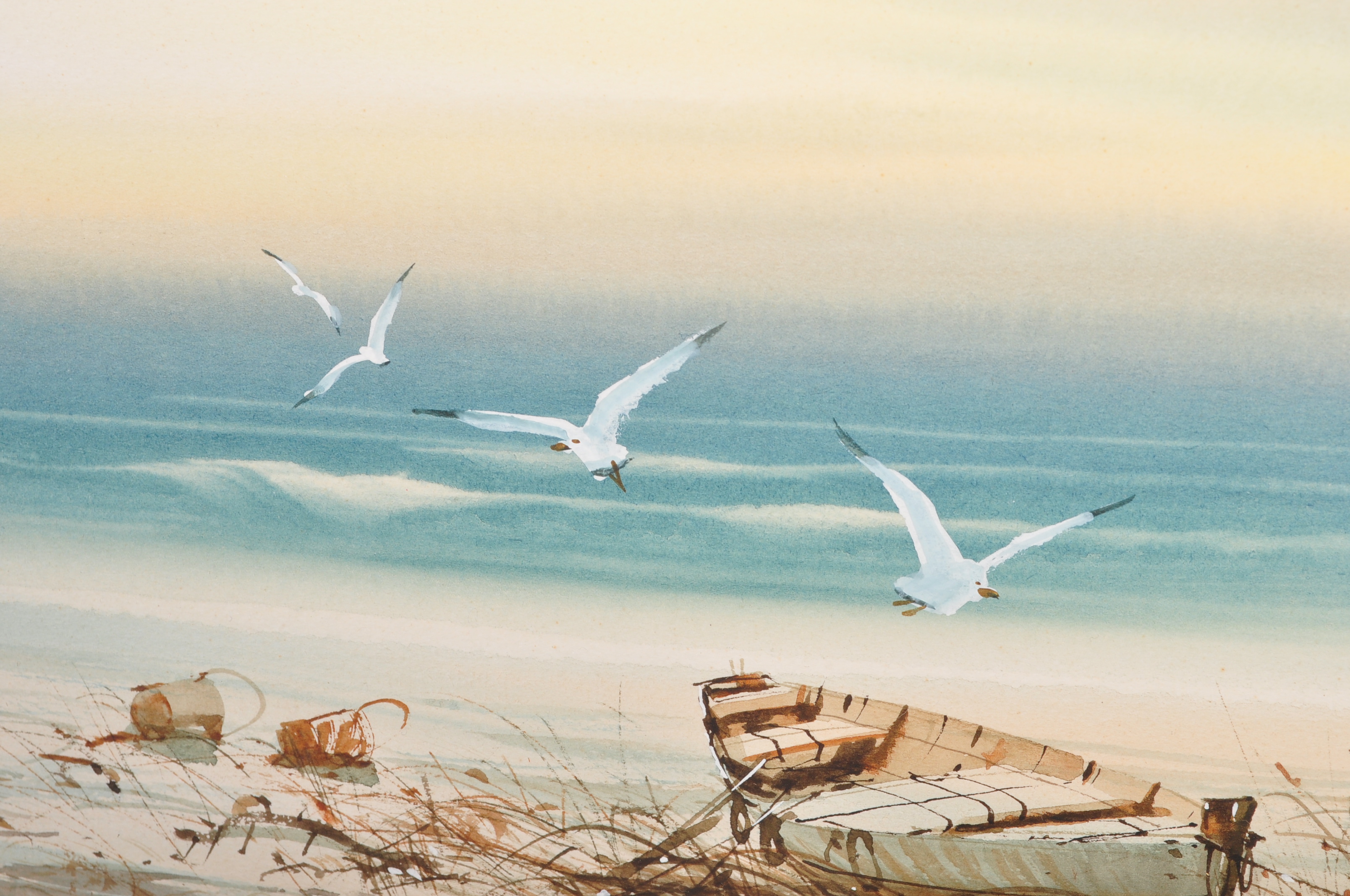 TWO 20TH CENTURY WATERCOLOUR PAINTINGS BEACH SCENES - Image 9 of 10