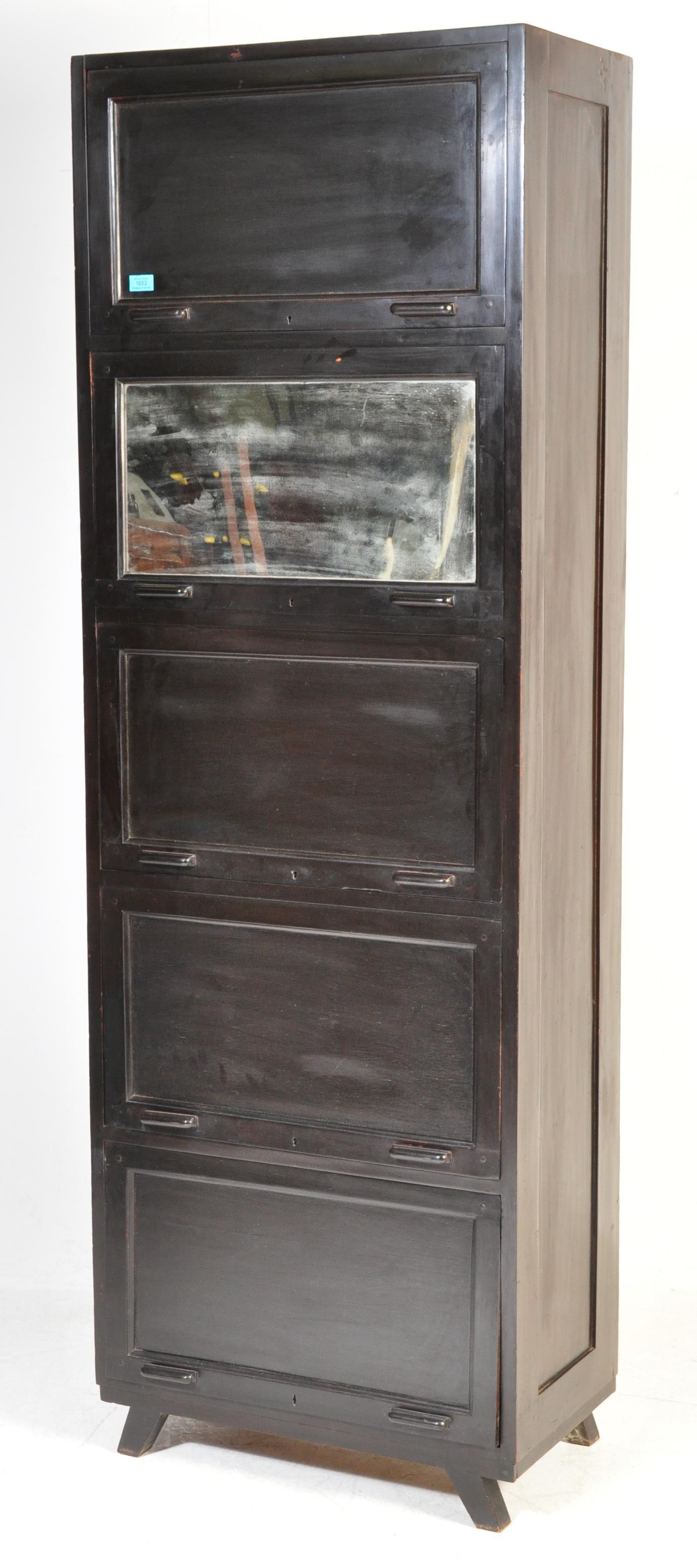 EBONISED WOOD BARRISTER FIVE TIER BOOKCASE CABINET