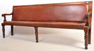 VICTORIAN BEECH & LEATHER HALL BENCH