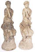 MATCHING PAIR OF RECONSTITUTED STONE GARDEN FIGURES