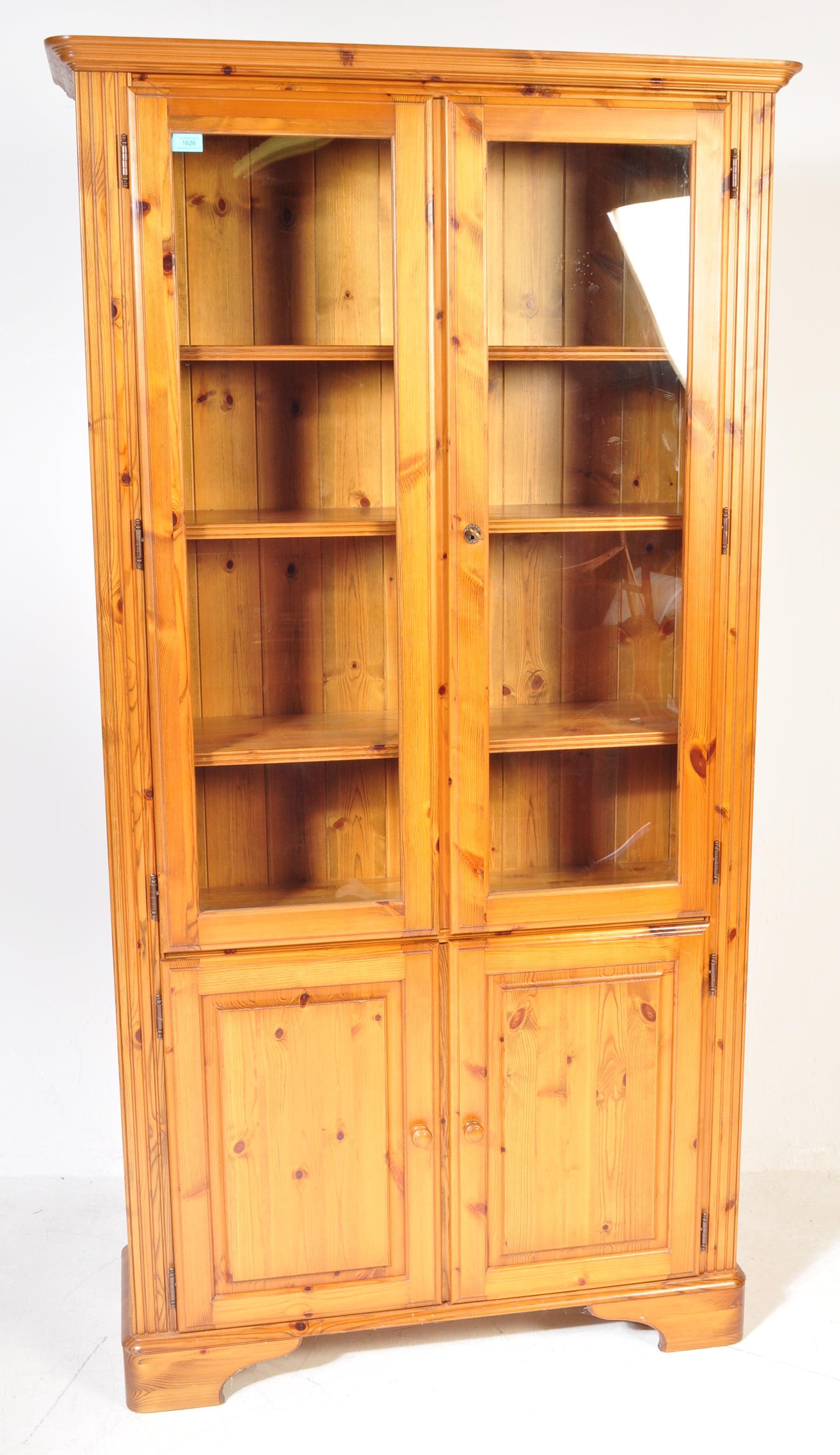 VICTORIAN REVIVAL LARGE PINE LIBRARY BOOKCASE CABINET