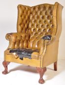 EARLY 20TH CENTURY LEATHER & MAHOGANY WINGBACK ARMCHAIR