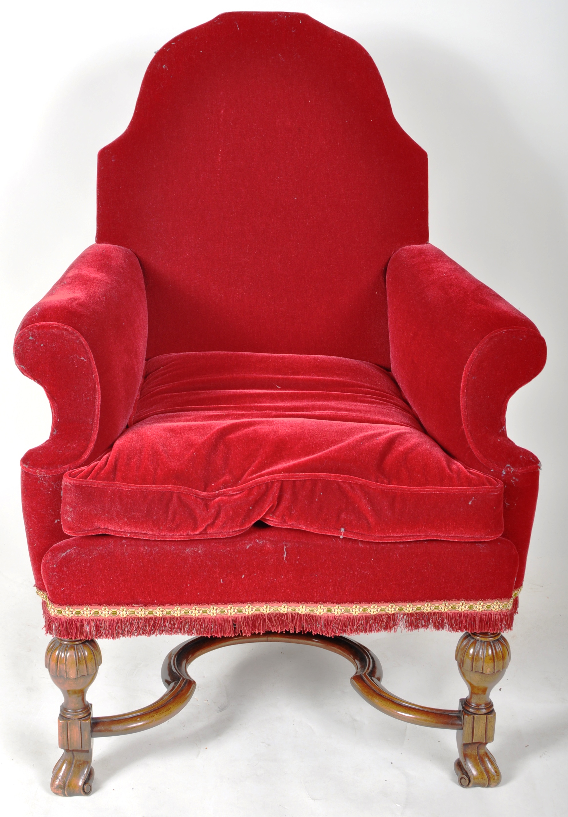 20TH CENTURY QUEEN ANNE REVIVAL FIRESIDE ARMCHAIR - Image 6 of 8
