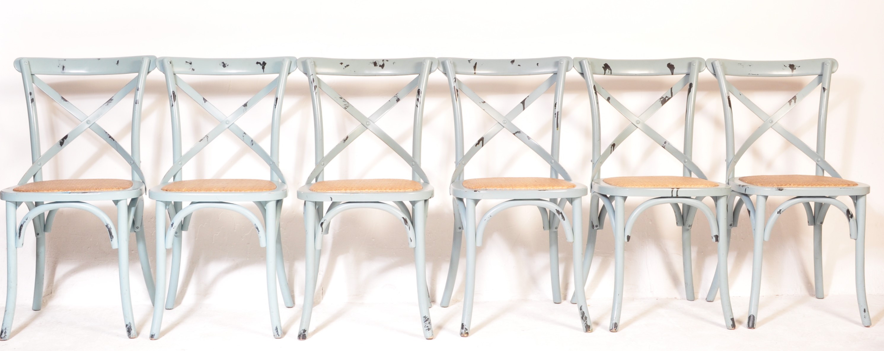 SET 20TH CENTURY PALE BLUE BENTWOOD CAFE DINING CHAIRS