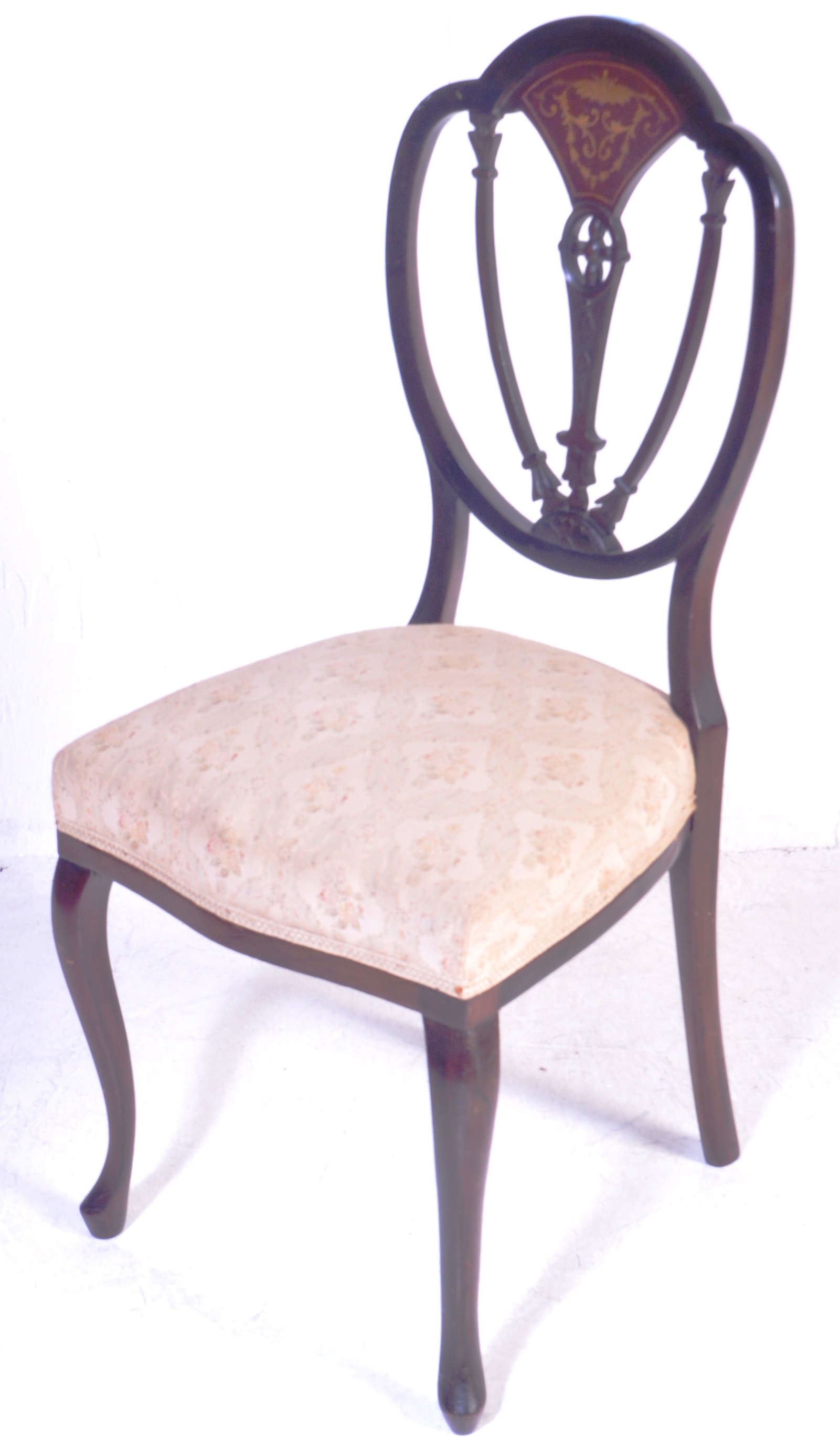 EDWARDIAN MAHOGANY INLAID UPHOLSTERED BEDROOM CHAIR - Image 2 of 5