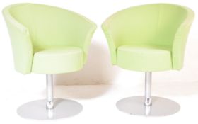 PAIR OF CONTEMPORARY OFFICE EASY CHAIRS IN LIME GREEN