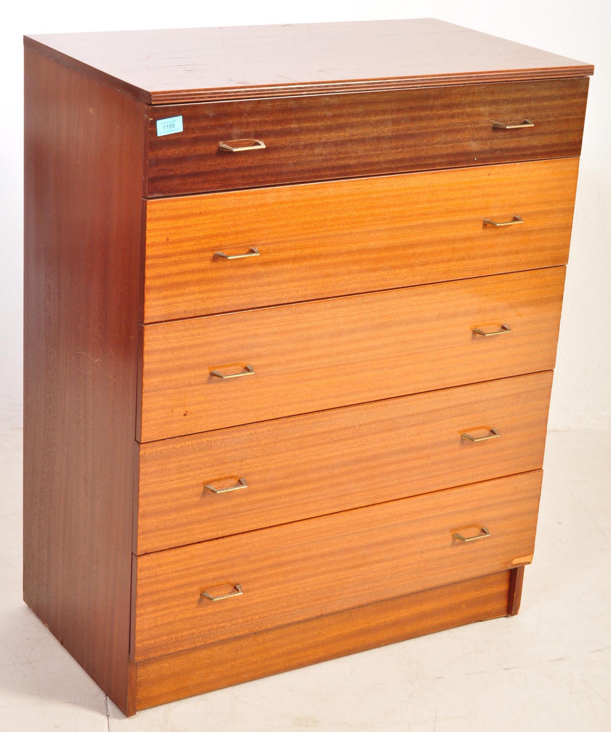 MID CENTURY TEAK WOOD TWO TONE CHEST OF DRAWERS - Image 2 of 8