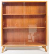 RETRO MID CENTURY OAK & GLASS BOOKCASE CABINET