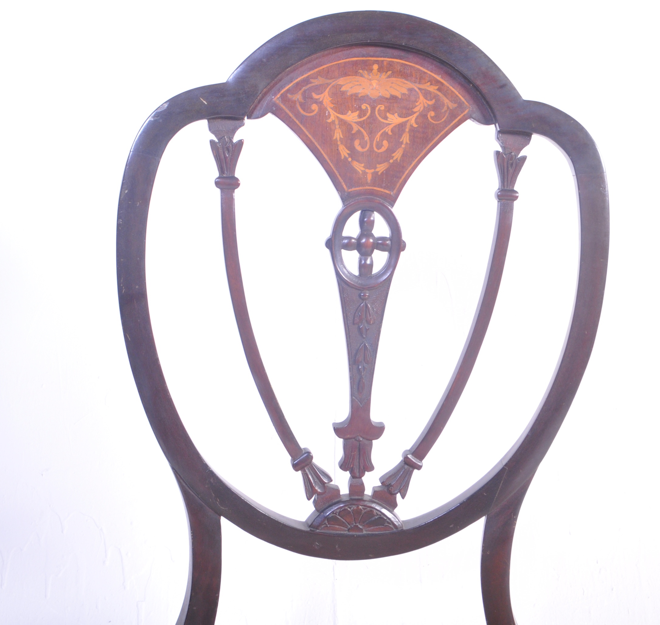 EDWARDIAN MAHOGANY INLAID UPHOLSTERED BEDROOM CHAIR - Image 3 of 5