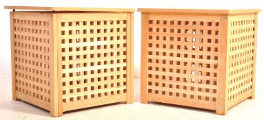 PAIR MODERN HARDWOOD LATTICE WORK LAUNDRY BINS