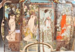 ART NOUVEAU ALPHONSE MUCHA STYLE PRINTED WALL MIRROR