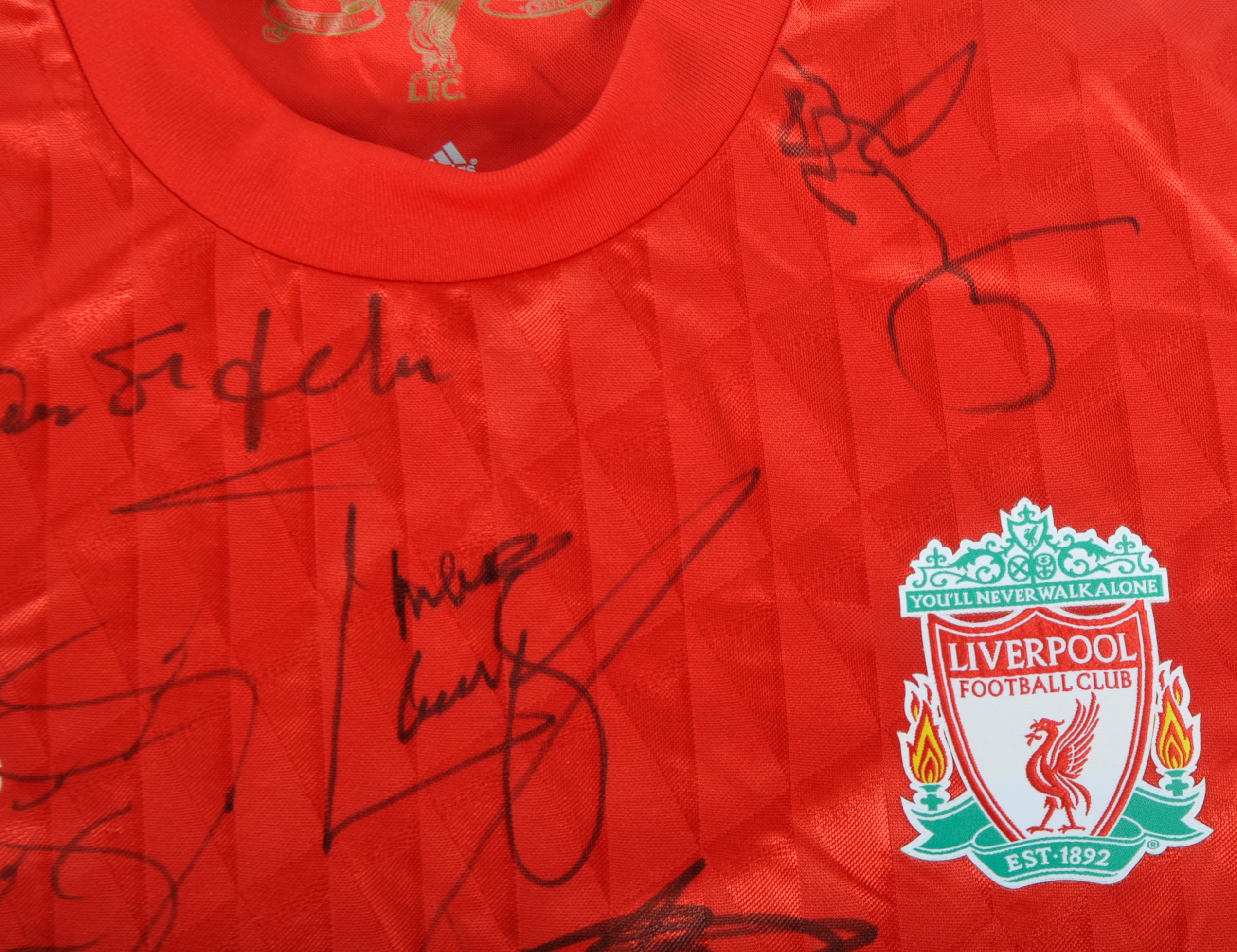 LIVERPOOL FOOTBALL CLUB - A PAIR OF SIGNED RED HOME SHIRTS - Image 6 of 10