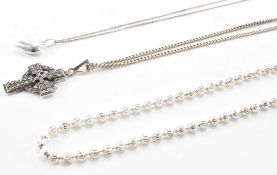 THREE SILVER NECKLACE CHAINS INCLUDING MARCASITE C