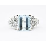 ART DECO STYLE AQUAMARINE & DIAMOND RING