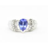 HALLMARKED 18CT WHITE GOLD TANZANITE & DIAMOND RIN