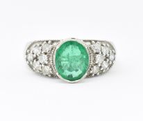 EMERALD AND DIAMOND BOMBE RING