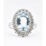 AQUAMARINE GOLD & DIAMOND CLUSTER RING