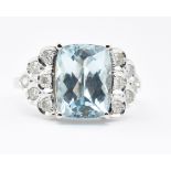 ART DECO STYLE AQUAMARINE & DIAMOND RING