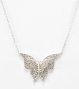 SILVER BUTTERFLY PENDANT SET WITH WHITE STONES