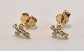 PAIR OF 9CT GOLD & DIAMOND CROSS STUD EARRINGS