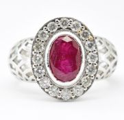 WHITE GOLD RUBY & DIAMOND CLUSTER RING