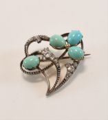 VICTORIAN DIAMOND & TURQUOISE WITCHES HEART BROOCH