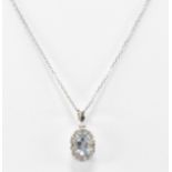 WHITE GOLD AQUAMARINE & DIAMOND PENDANT NECKLACE