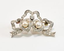 EDWARDIAN PEARL & DIAMOND TWIN HEART BROOCH